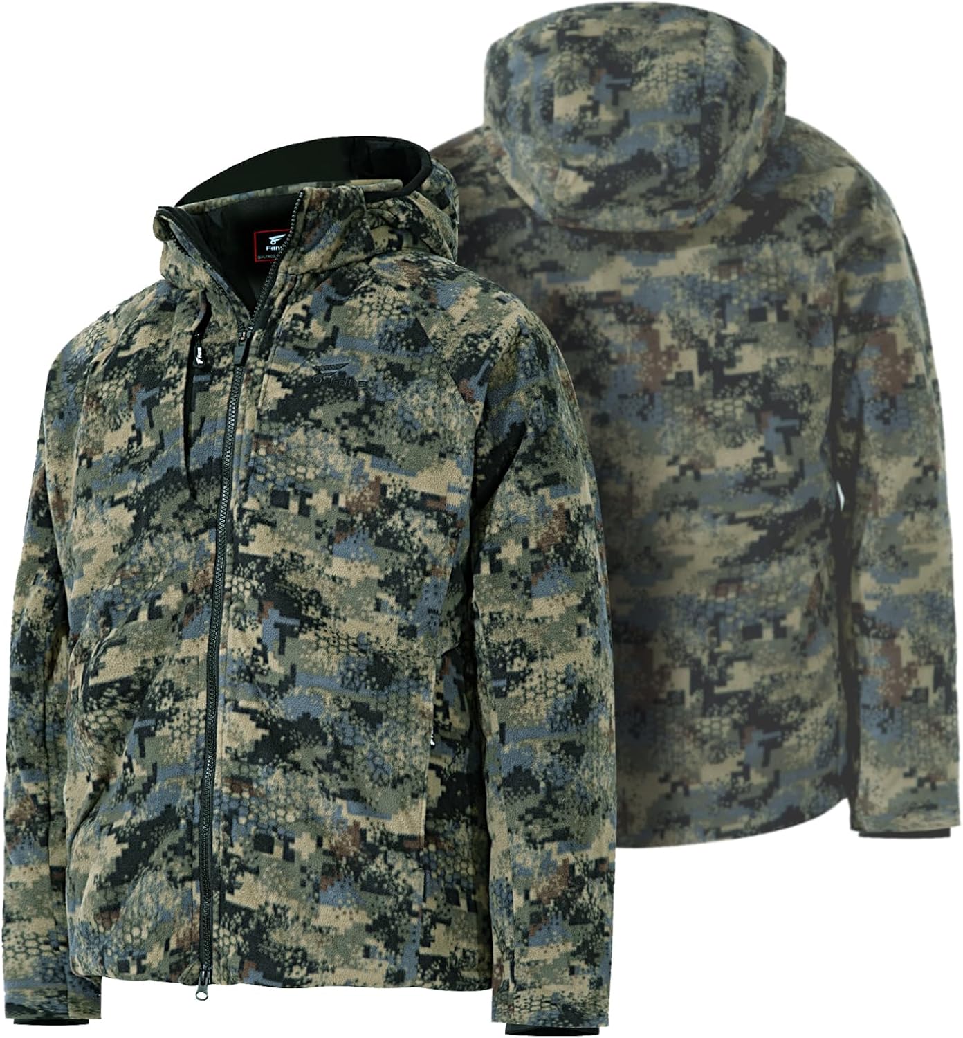 8 Fans Men’s Hunting Camo Jacket – 100% Polyester Fleece,Breathable Lightweight Coat with Detachable Hood & Pockets