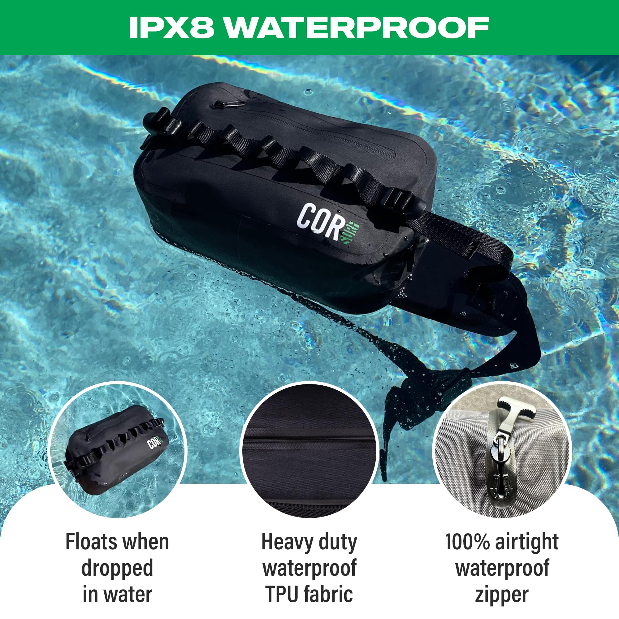 Waterproof Waist Pack 2.5L | Waterproof Belt Bag with Wide, Comfortable Waist Strap, Floating Waterproof Fanny Pack for Travel, Fly Fishing, Beach, Swimming, Paddleboarding, Kayaking (Black)