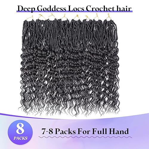 Miniatura 5 de DoeSeor Goddess Locs Cabello de Ganchillo de 24 Pulgadas Ondas Profundas 8 Paquetes Nuevos Locs Sintéticos Suaves Trenzas de Ganchillo Extensiones