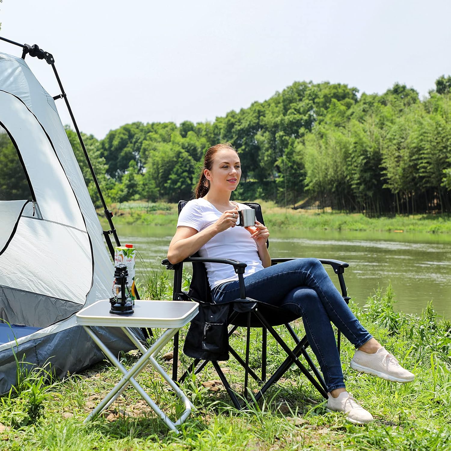 TIMBER RIDGE Lightweight Portable Outdoor Aluminum Folding Camping Quad Chair with Hard Armrest-Support Capacity 300 lbs. : Sports & Outdoors