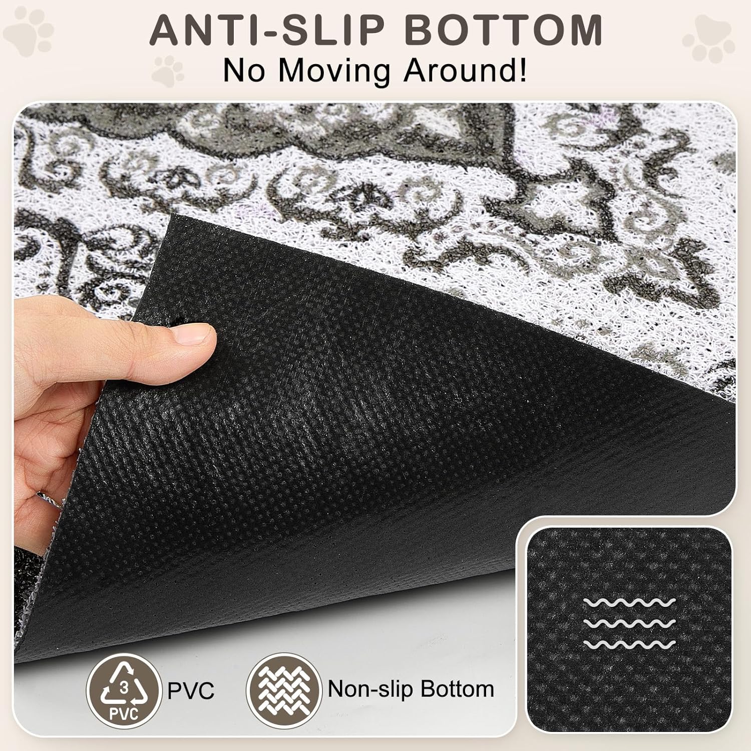 Unicorn Catcher Cat Litter Mat 40" x 30" Non-Slip Litter Box Mat Washable Litter Catcher Mat for Litter Box Indoor Food Mat Supplies Essentials, Black