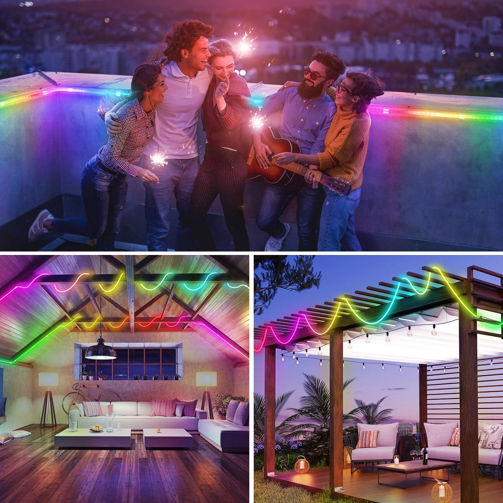 Striscia LED RGB RGB Neon LED 3 m, striscia LED neon per esterni, dimmerabile, impermeabile, IP65, 50 LED/M, controllo tramite app, rotonda, striscia LED USB per fai da te, decorazione per camera da