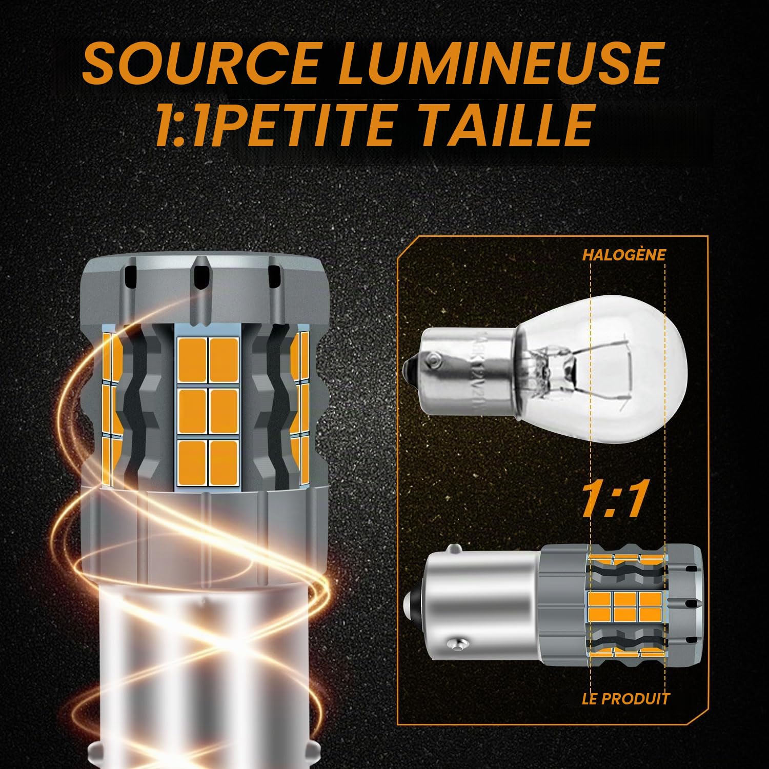 2Pcs PY21W 1156 7507 BAU15S Ampoule de clignotant LED, Sans erreur CANBUS Ampoule de Remplacement Anti Hyper Flash 300% Super Lumineux Ambre 30-SMD 25W 4000LM