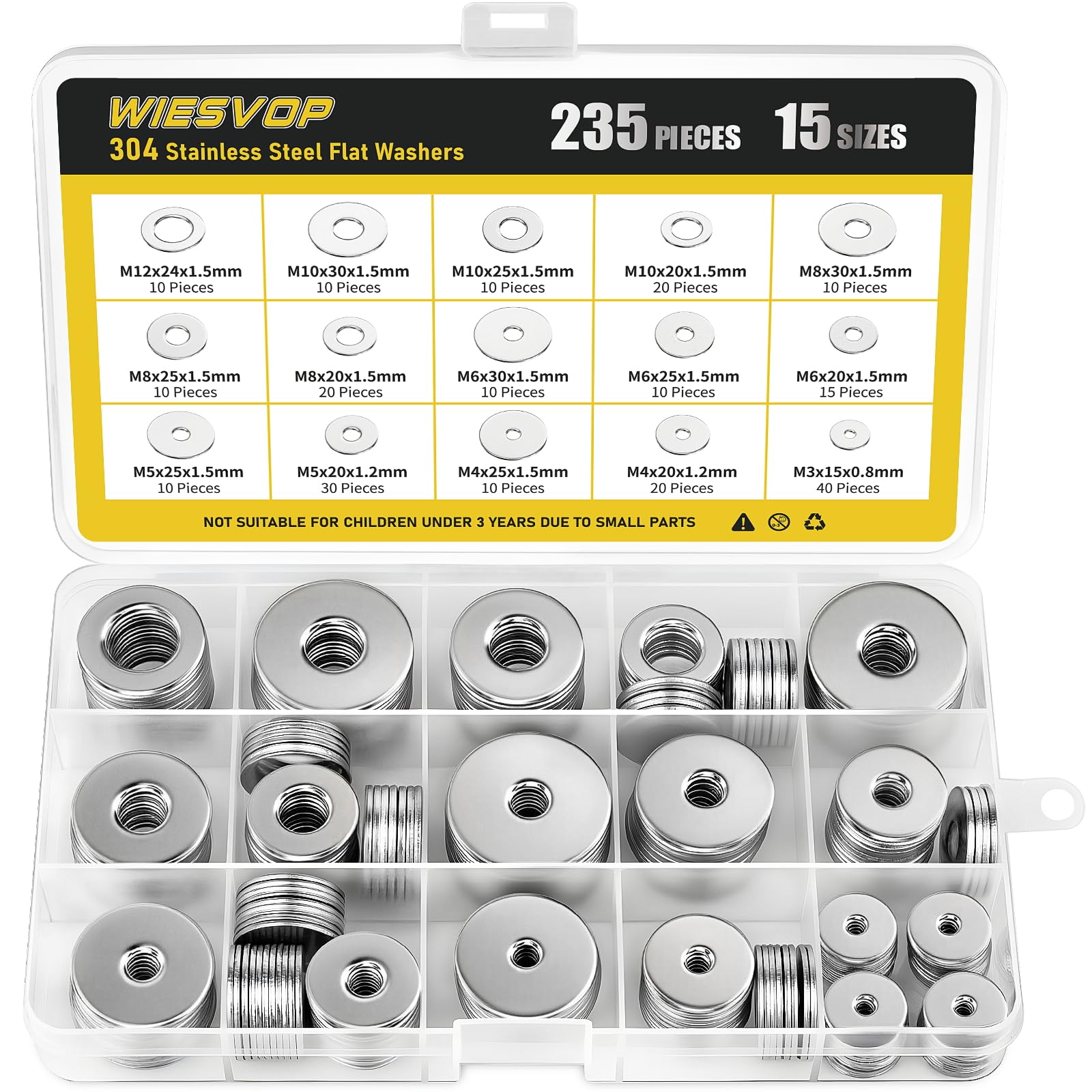 Stainless Steel Washers - 108 Pcs Assortment Kit -8 Stainless Steel Washers - 108 Pcs Assortment Kit -8