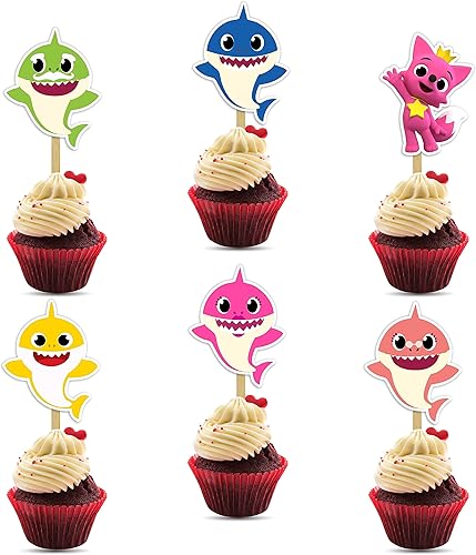 Bby Shrk Cupcake Toppers  Lindas decoraciones de fiesta para cumpleaños temáticos de Bby Shrk  Divertidos y coloridos adornos para cupcakes para