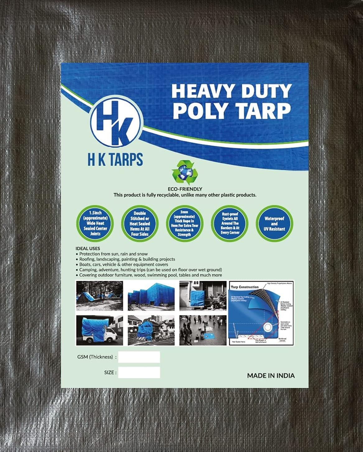Heavy Duty Reinforced Tarpaulin All Purpose Canopy Poly Tarps 6Oz 12 Mil - Silver (20' X 20' Feet)