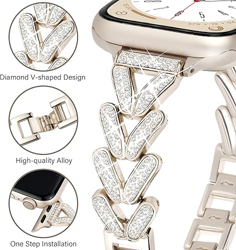 Miniatura 2 de Correa de lujo compatible con correas de Apple Watch para mujer de 1.575 pulgadas, 1.614 pulgadas, 1.496 pulgadas, serie 9, 8, SE, 7, 6, 5, 4, 3, 2,