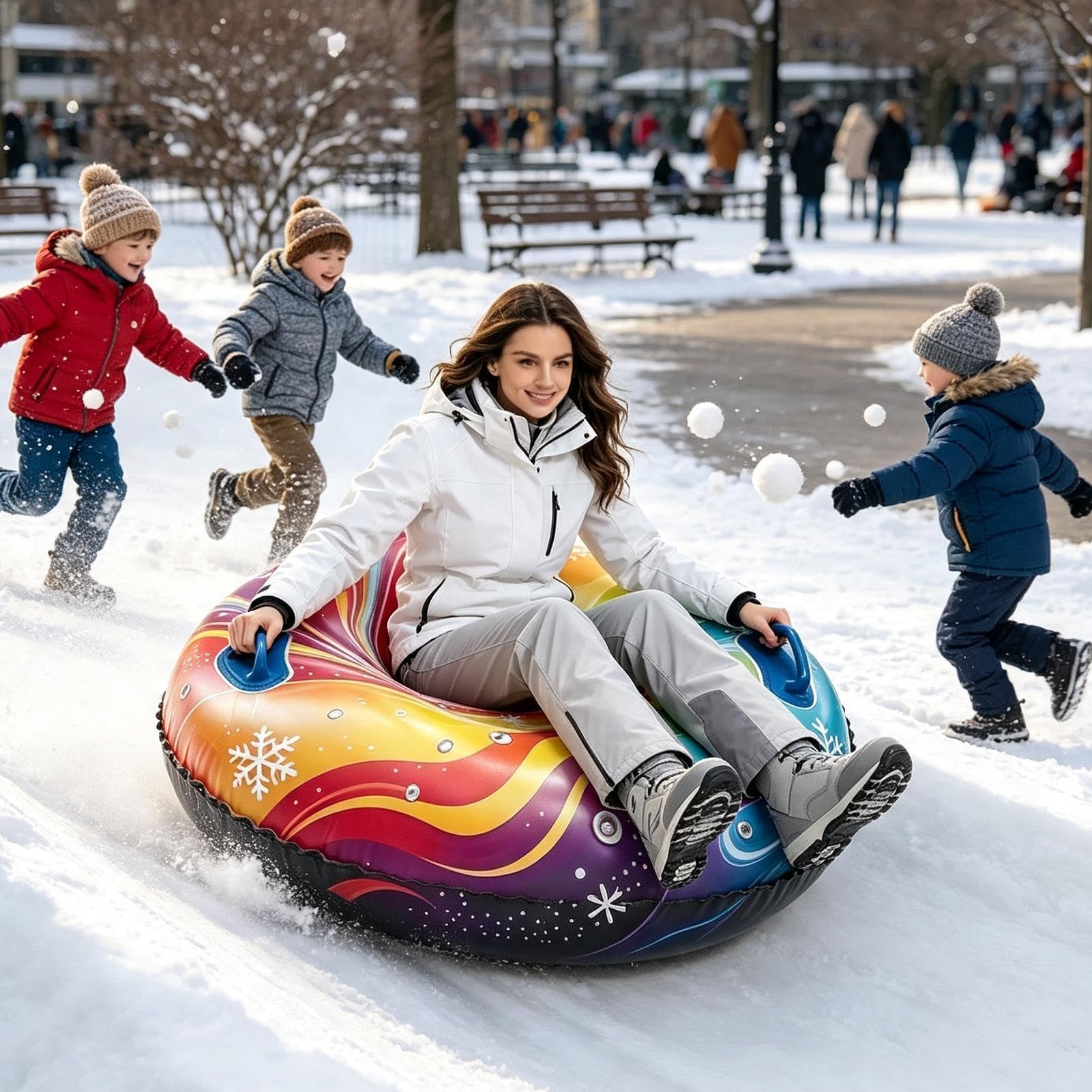 Snow Tubes Ultra Résistants Luge Gonflable Tractable avec Poignées