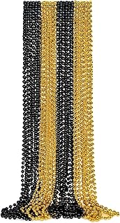 12PCS New Years Eve Bead Necklace, Black Gold Bead Costumes Necklace Party Supplies, 33