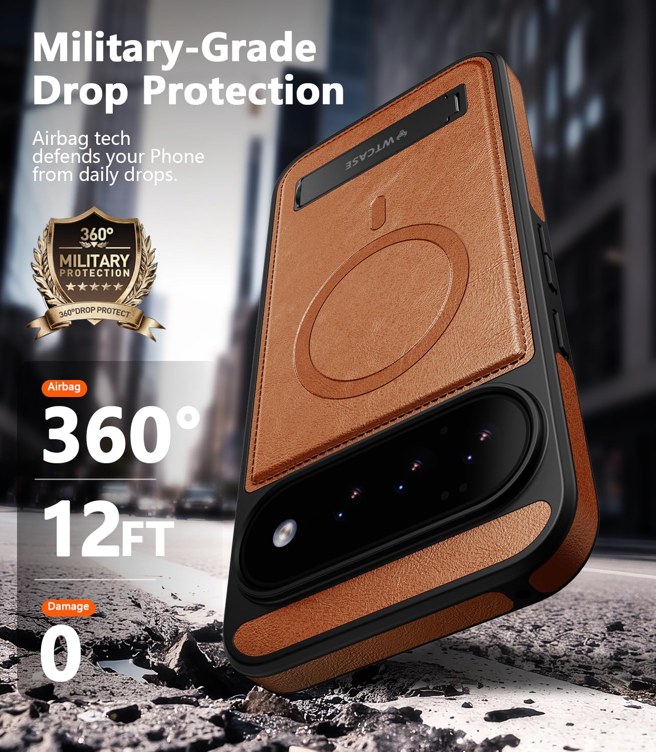 WTCASE Magnetico per Google Pixel 11 Pro Custodia in pelle con supporto, marrone | Supporto invisibile integrato, compatibile con Magsafe, protezione antiurto, vestibilità aderente, copertura con cavalletto