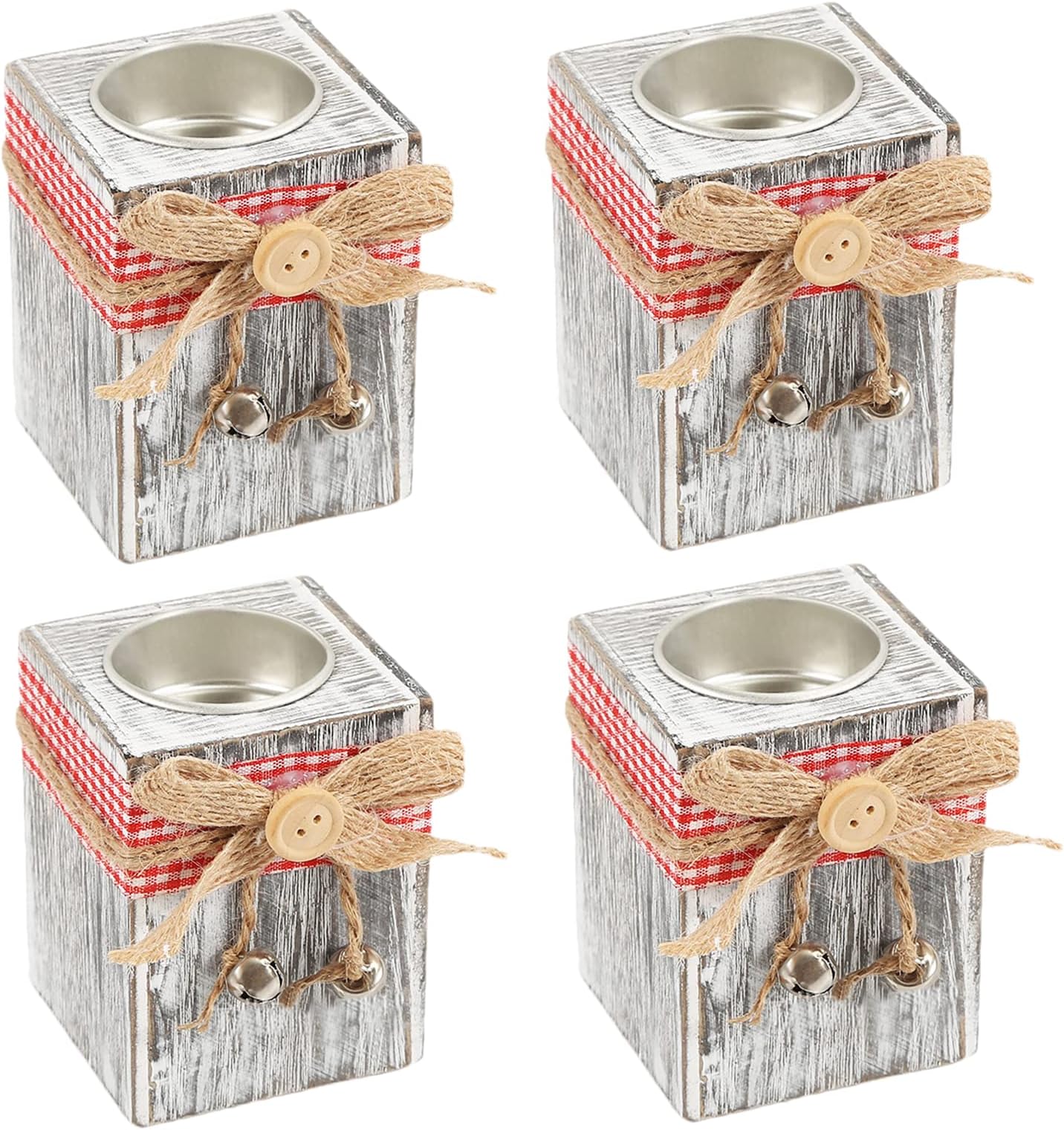 QTMY 4 Pack Wood Farmhouse Candle Holders,Votive Tealight Candle Holder for Modern Rustic Farmhouse Decor,Wooden Christmas Ornaments