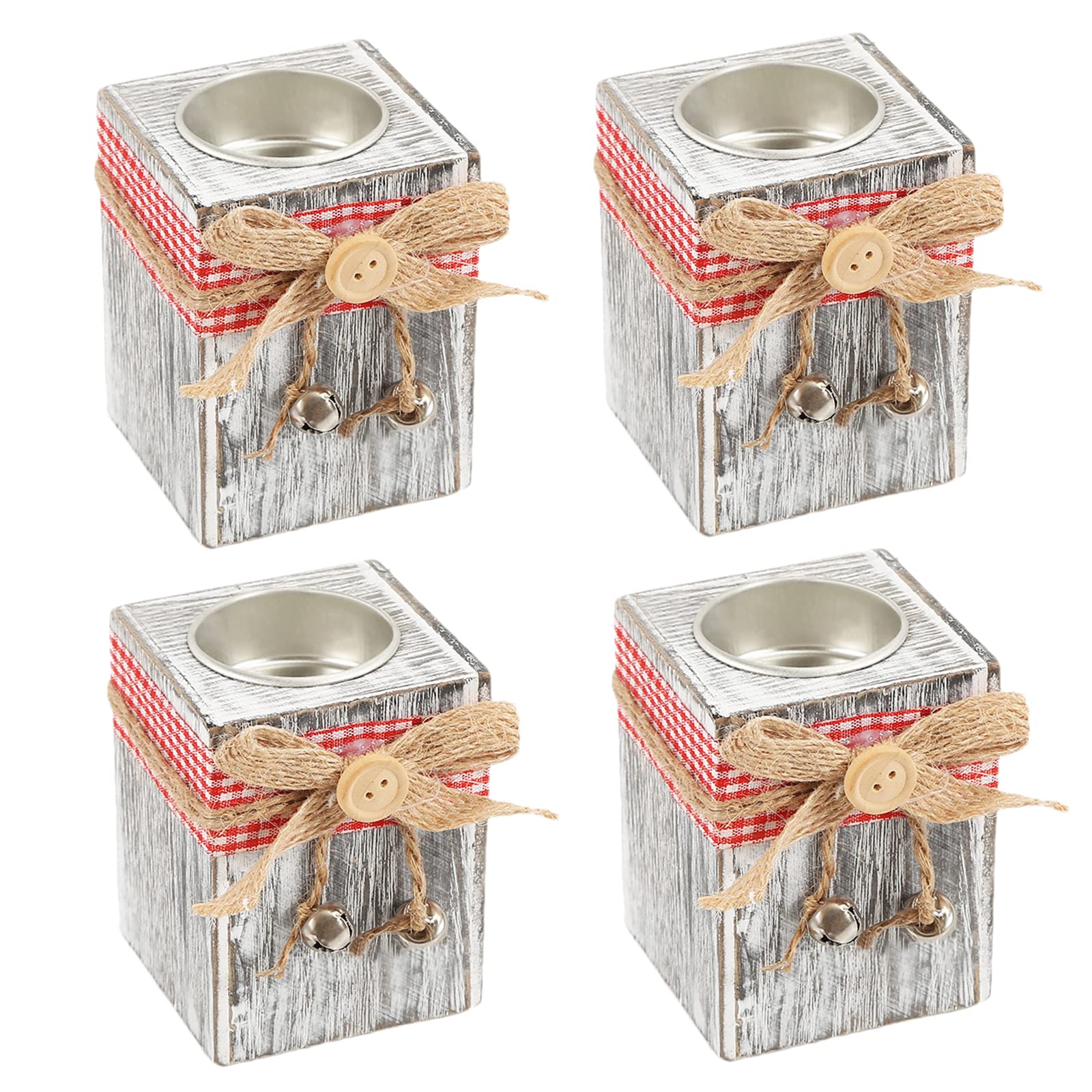 QTMY 4 Pack Wood Farmhouse Candle Holders,Votive Tealight Candle Holder for Modern Rustic Farmhouse Decor,Wooden Christmas Ornaments