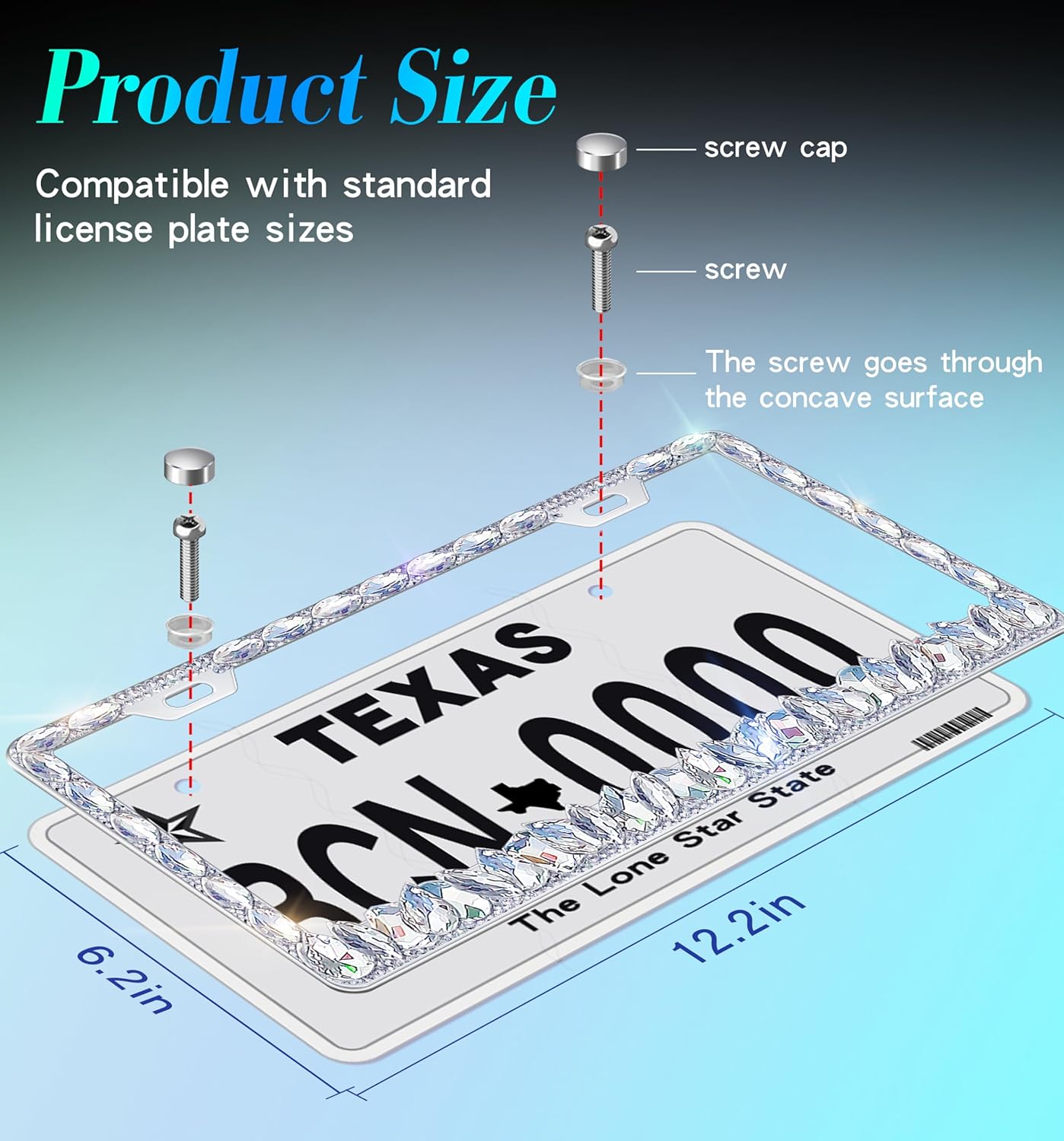 Bling License Plate Frame for Women,2 Pack Stainless Steel Rhinestone License Plate Frames | Holder Handmade Glitter Crystal Diamond Lincense Plate Cover for Girl Bedazzled Sparkly (White)… - Image 6