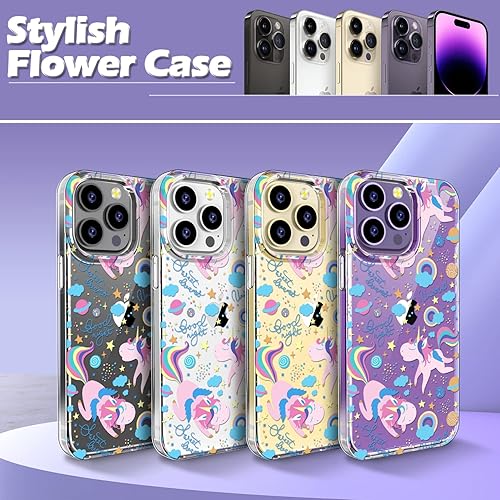 Miniatura 3 de OKP Funda 3 en 1 para iPhone 14 Pro, con protector de pantalla y protector de lente de cámara, diseño floral, delgada, a prueba de golpes, bonita