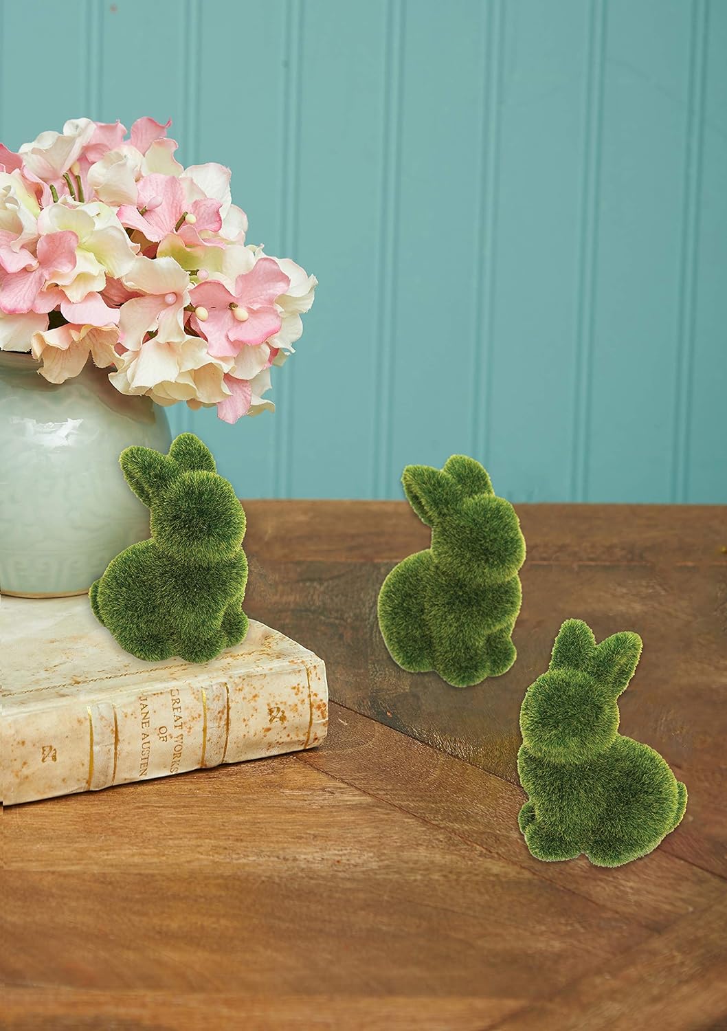 GALLERIE II Green Moss Flocked Bunny Easter Figures Figurines Assortment of 3 A/3 Green - Image 3