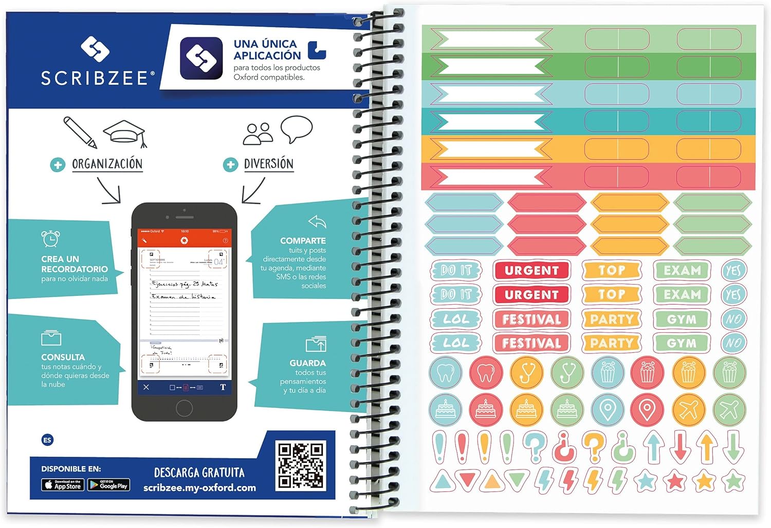 Oxford Live&Go, Agenda 2023 2024 Day Per Page, Plastic Cover, 12 x 18 cm, Spanish, Red