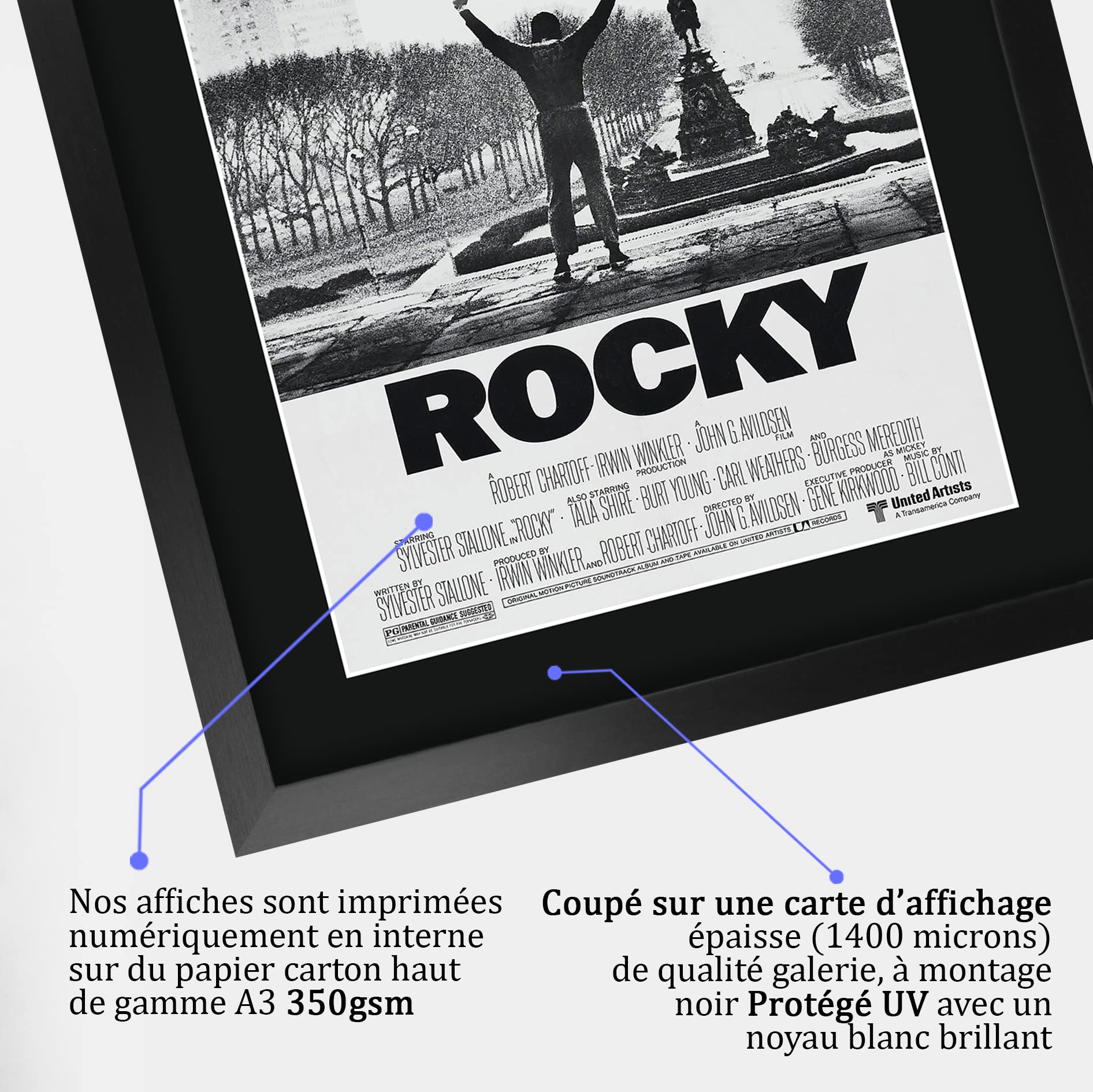 Affiche Rocky Sylvester Stallone Signée Format A3 - Cadre Polycarbonate, Cadeau Fan De Cinéma
