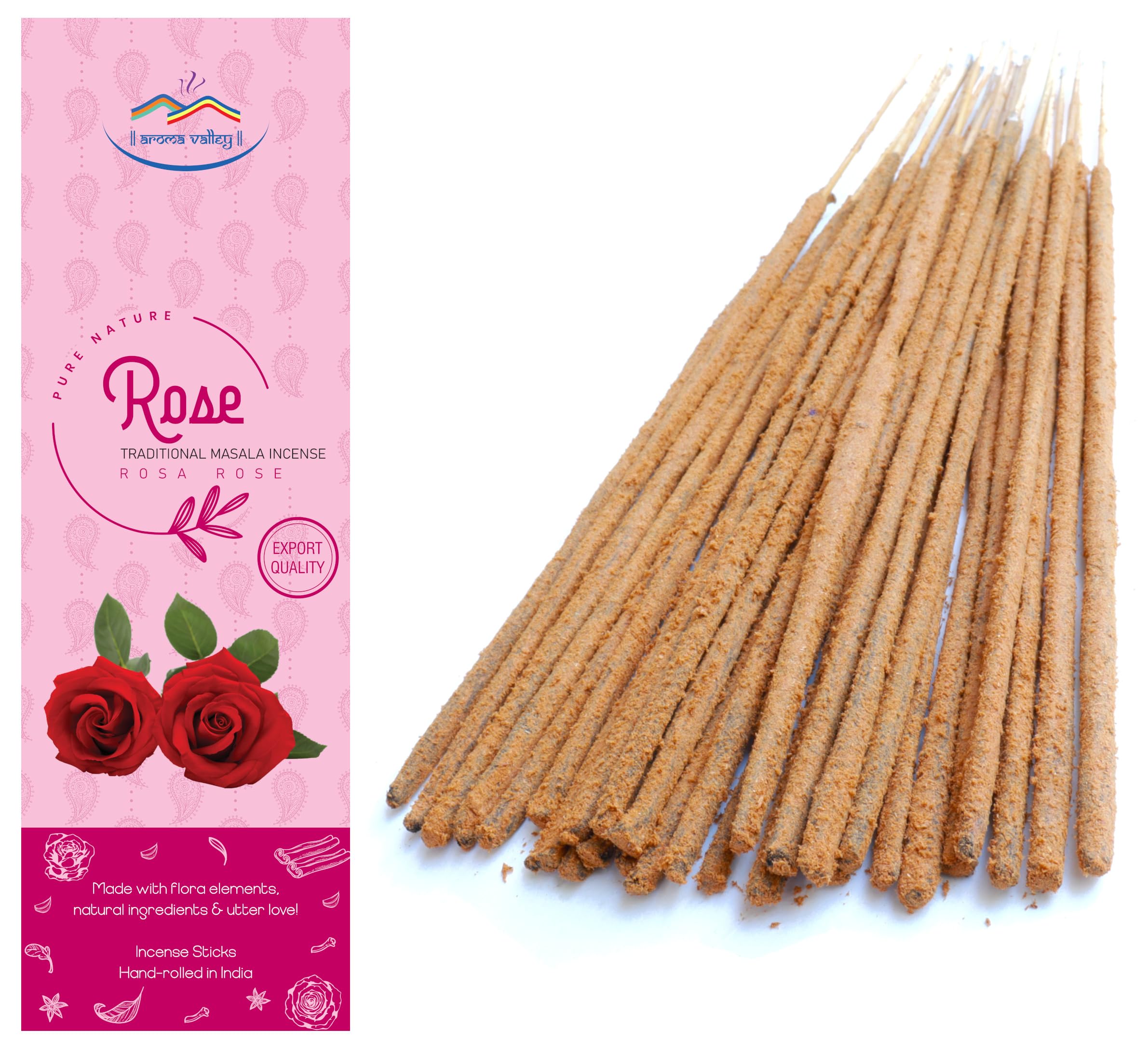 Aroma Valley Rose Incense Sticks - Traditional Handcrafted Masala Incense - 40 to 50 sticks approx. — image 1
