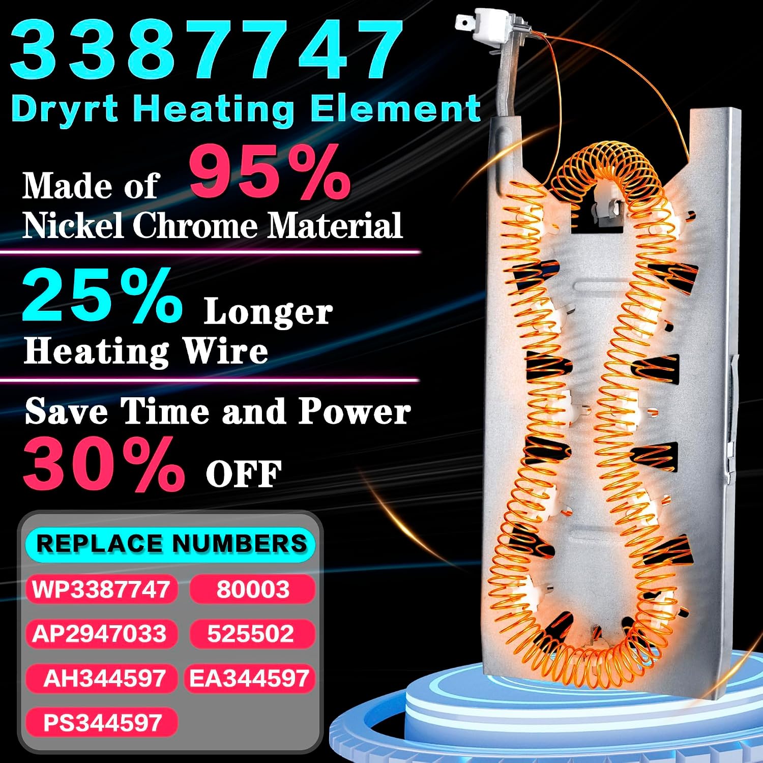GEW9250PW1 WED5100HW0 WED5100HC2 Dryer Heating Element Fit for Whirl-pool GEW9250PW0 WED5100HC0 GEW9200LW1 WED5100HC1 WED5100HW2 WED5100HW1 WED5800BW0 WED5100HW3 WED5100HC3 WED8300SW2 WED75F00GC0