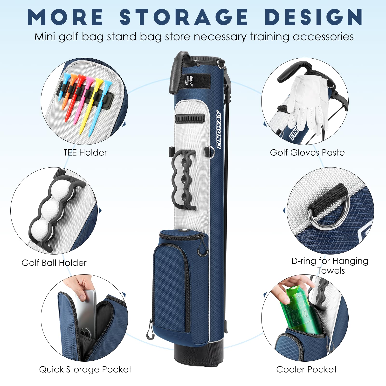 Findway Golf Stand Bag con spallacci regolabili, divisore a 2 vie, 2 tasche, borsa da golf leggera e facile da trasportare per uomini e donne