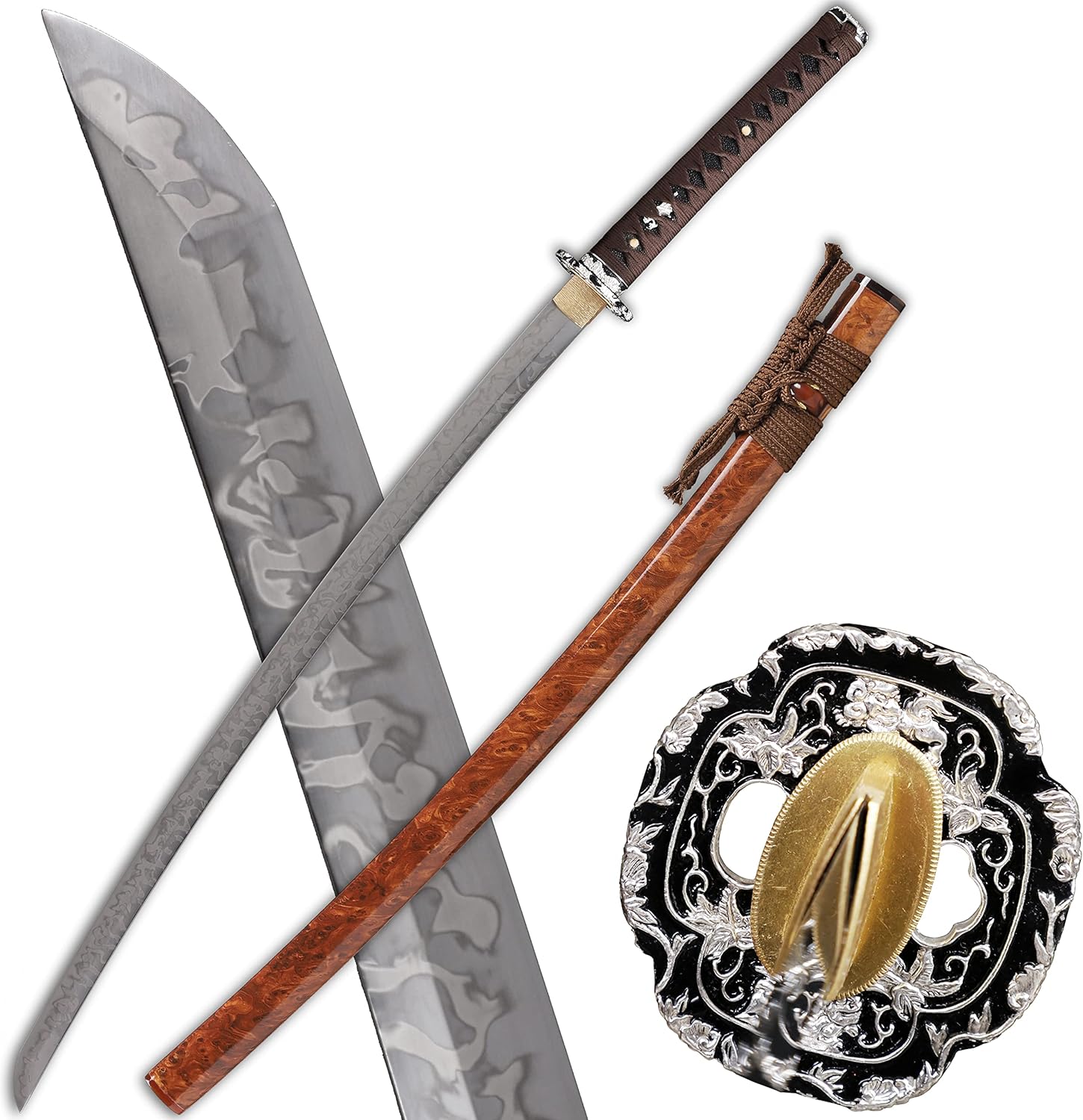 Hand Forged Katana Sword Real Clay Tempered L6 Steel Hitatsura Hamon (皆烧) Blade Full Tang Samurai Sword