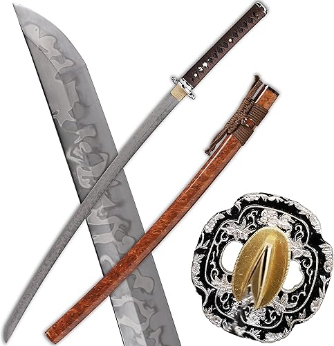 Miniatura 10 de Espada Katana forjada a mano de arcilla real templada L6 acero Hitatsura Hamon () Espada Samurai de espiga completa
