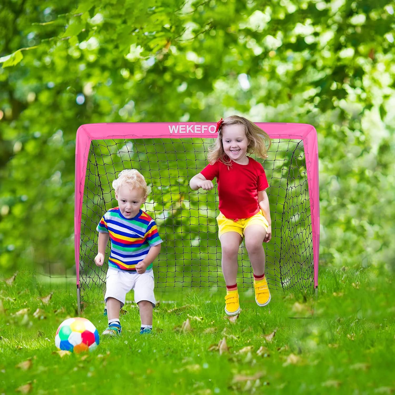 WEKEFON Kids Mini Soccer Goals, Set of 2 - Size 2.9'x2.4' Pop-Up Soccer Nets with Carry Bag Portable Folding Soccer Goal for Backyard Indoor Outdoor Games for Kids Age 1-6 Years Old : Sports & Outdoors