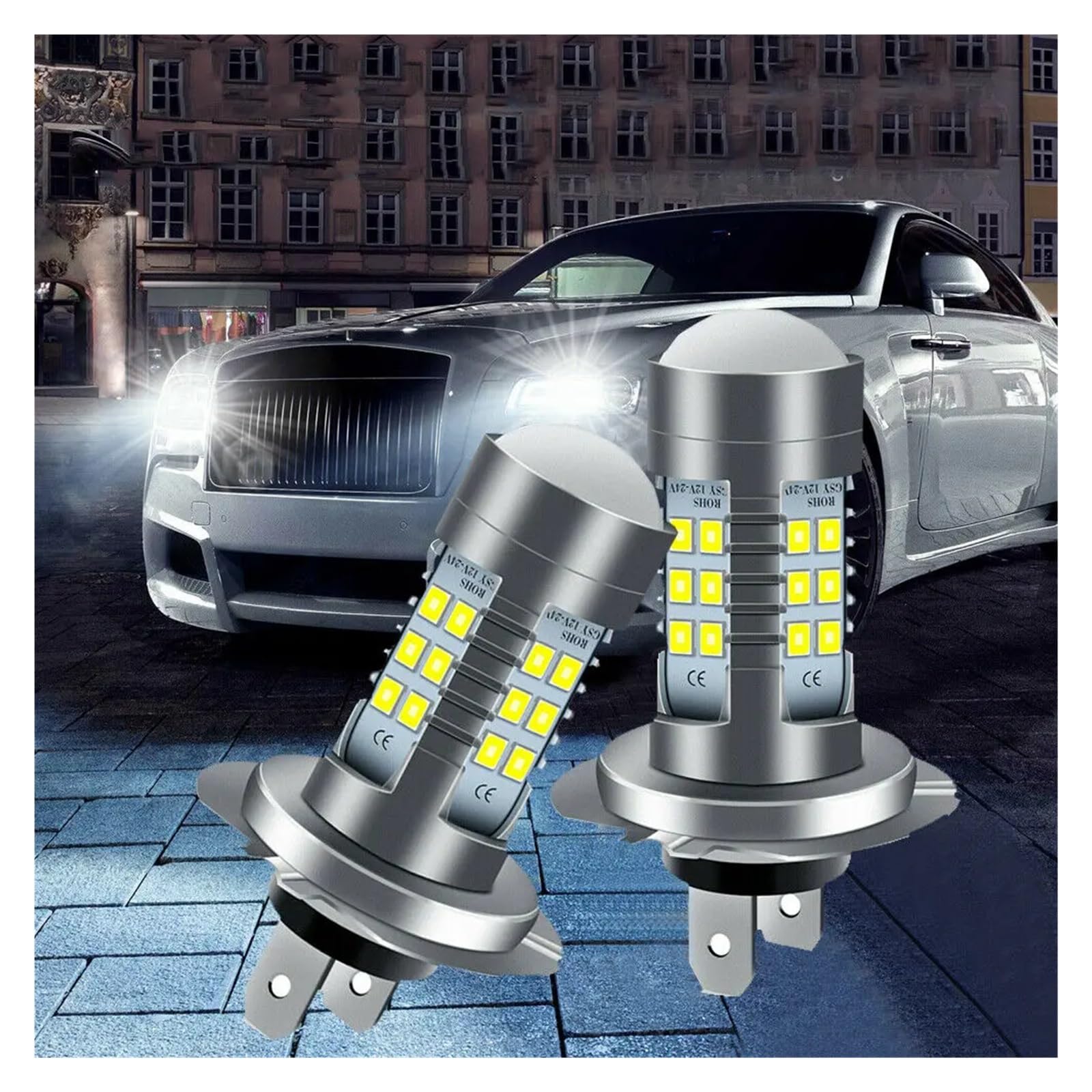 2 pezzi 100W H4 H7 Super Bright 2835 Led Car Daytime Running Fendinebbia Lampada 6000K Auto Driving Faro Lampadina a fascio alto basso(8000K,H4)