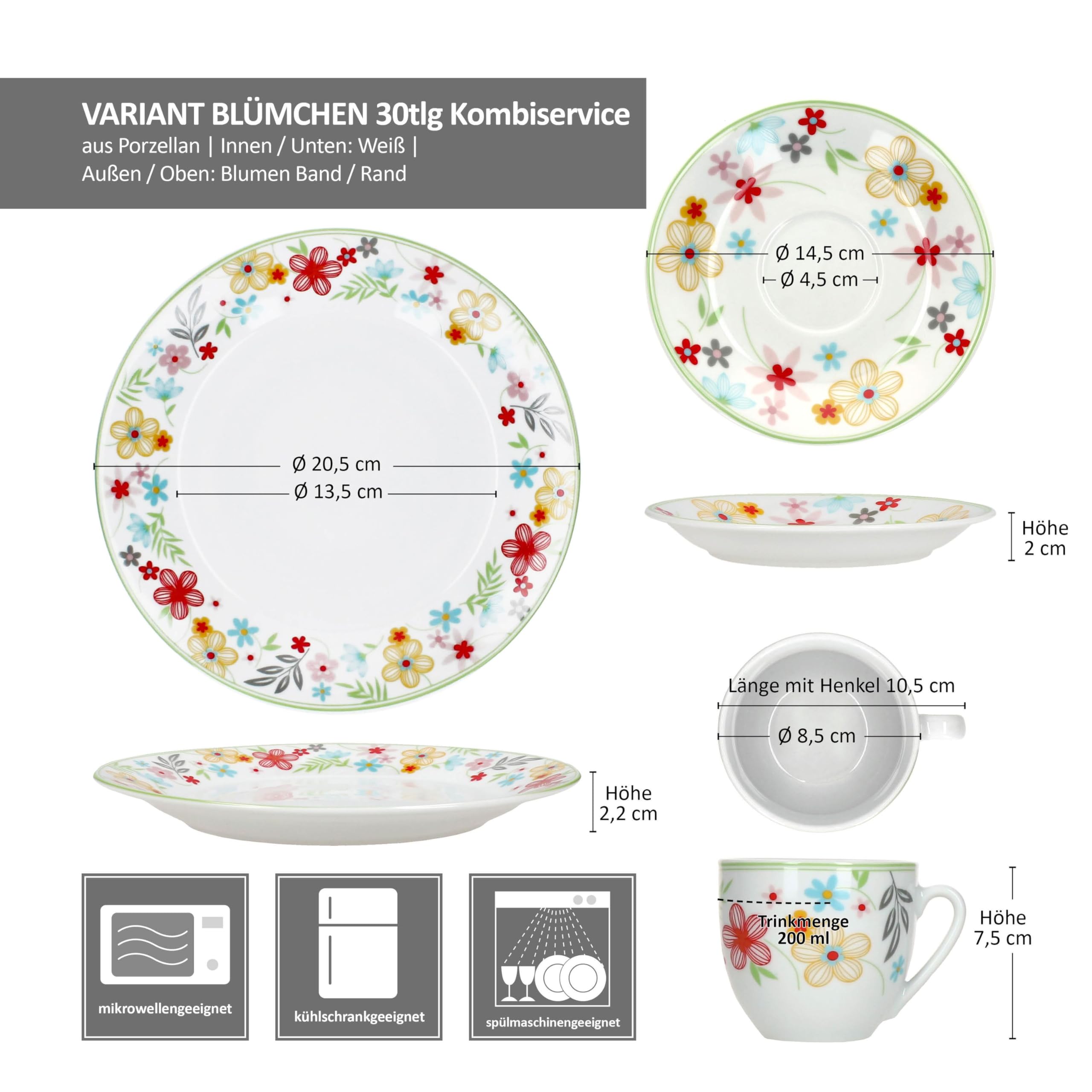 MamboCat Variant Blümchen 30-Piece Crockery Service Porcelain