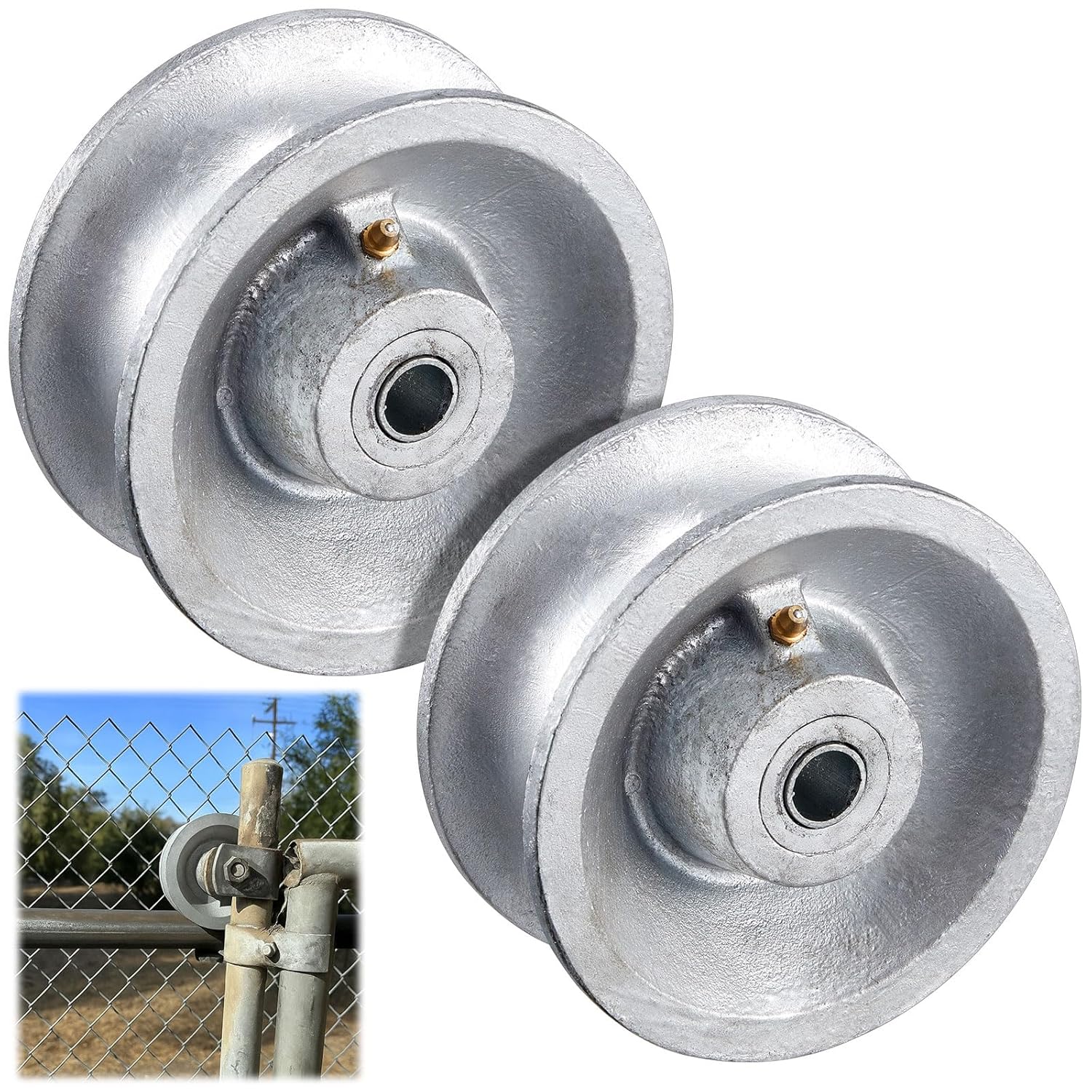 Pasimy 2 Pcs 5 Inch Replacement Chain Link Gate U-Groove Pipe Wheels Suitable for 1-5/8 Inch Pipe Can Replace Worn Chain Link Gate Latches Pulleys