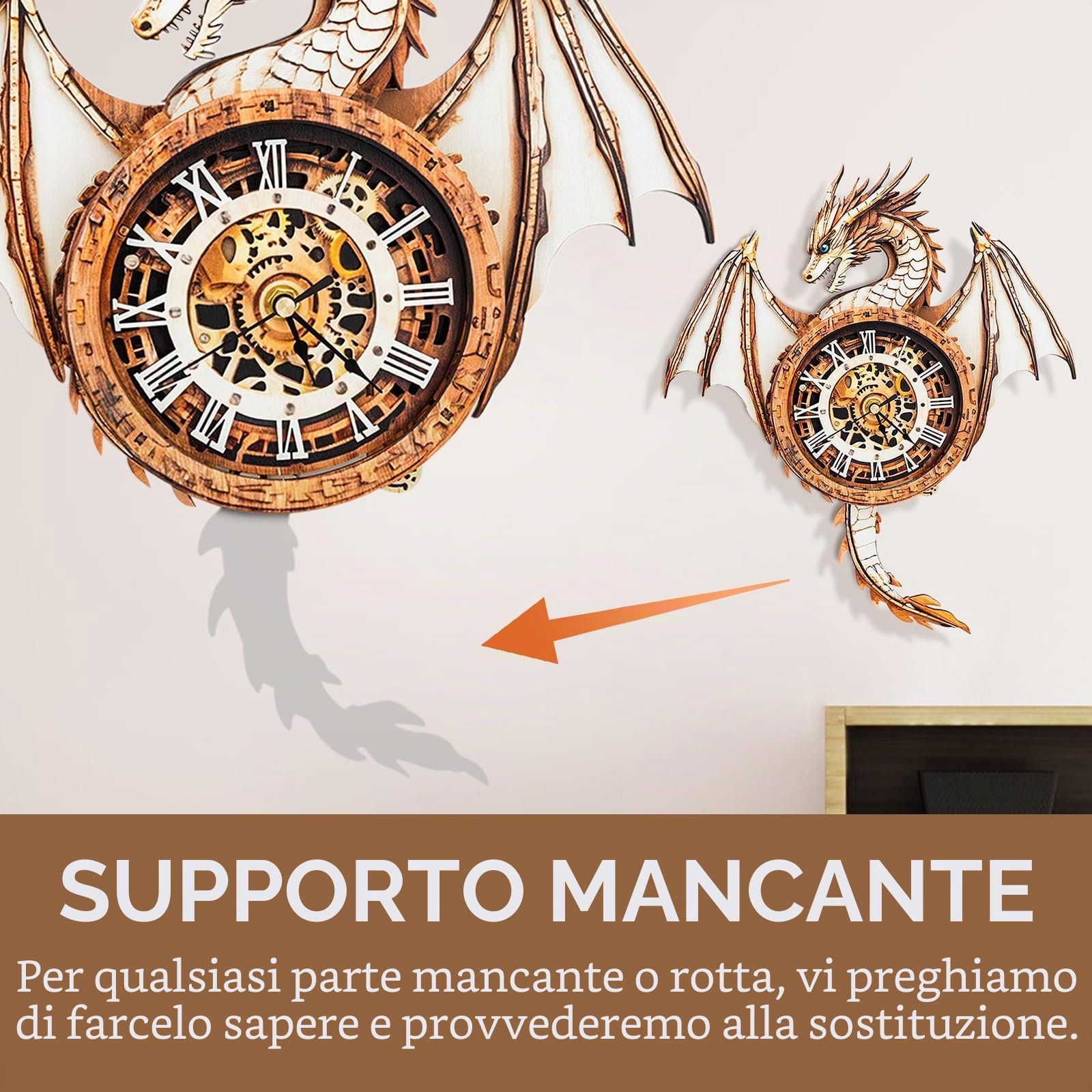 Puzzle 3D per adulti-orologio drago con orologio funzionale, puzzle in legno 3D (33 x 37,3 cm), puzzle 3D animali da scrivania/decorazione da parete per la casa/regali per amici/notte di