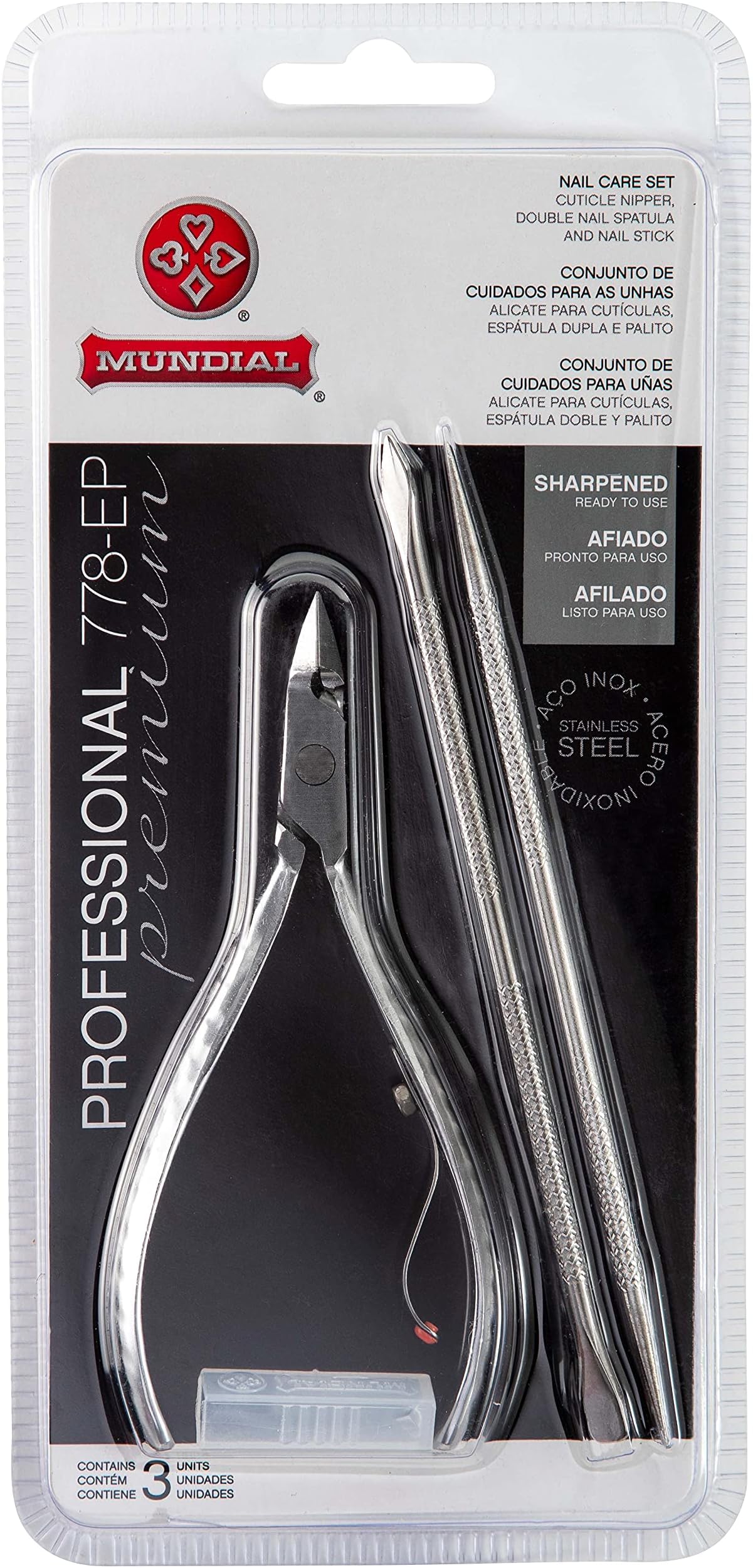 Nail Care 3 Piece Set - Professional Stainless Steel Cuticle Nippers with Double Nail Spatula and Pusher, Manicure, and Pedicure Trimmer Kit