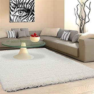 Plain Shaggy Rugs Living Room & Bedroom Soft Touch 5 CM Thick Pile Modern Bedroom Living Room Area Rugs Non Shed 12 x 15 Ft Size, Cream Ivory