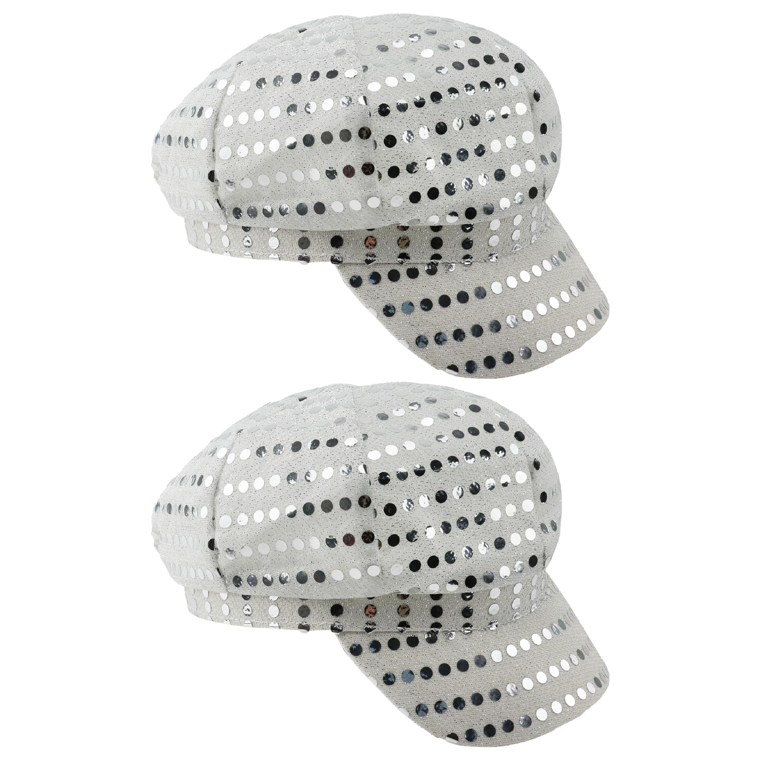 I LOVE FANCY DRESS 70's Silver Sequin Disco Hat - Pack Of 2 - Dazzling Silver Cap with Sparkling Sequins, Perfect for Eurovision Disco Nights, Themed Parties, or Retro Costume Events!