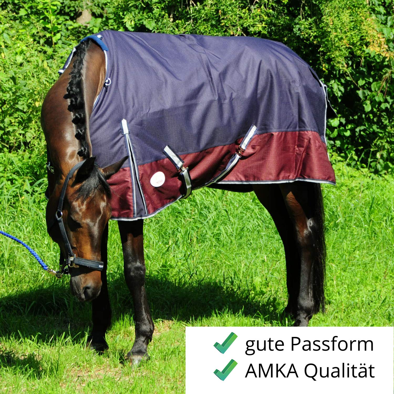 AMKA Pferde Weidedecke Outdoordecke 1200 D 150 g Futter Kreuzgurten Gehfalte