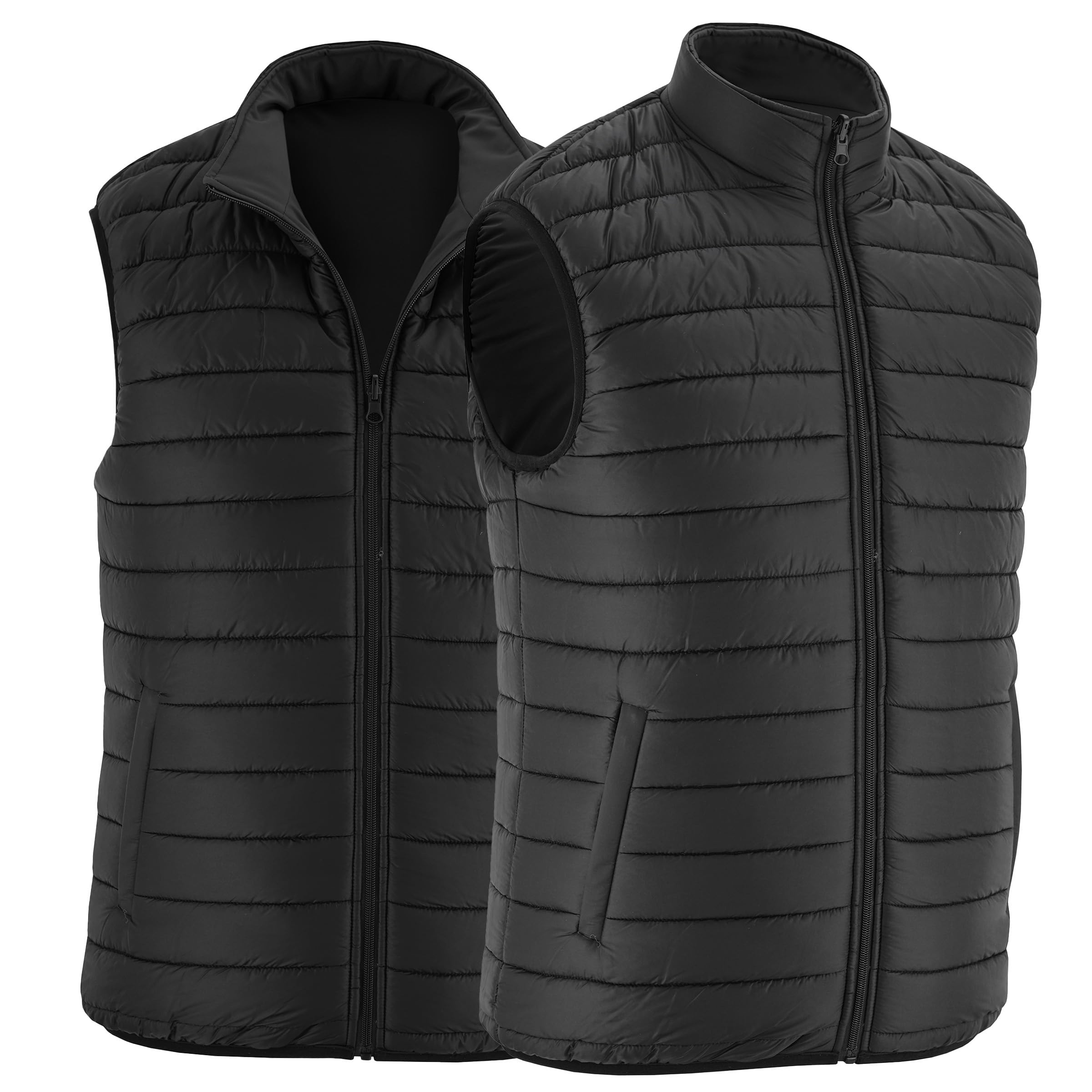Ambick Chaleco de golf para exteriores de dos vías para hombre, chaleco acolchado reversible, chaleco ligero plegable acolchado y aislado, chaleco de abrigo resistente al agua y cálido (2XL, Negro)