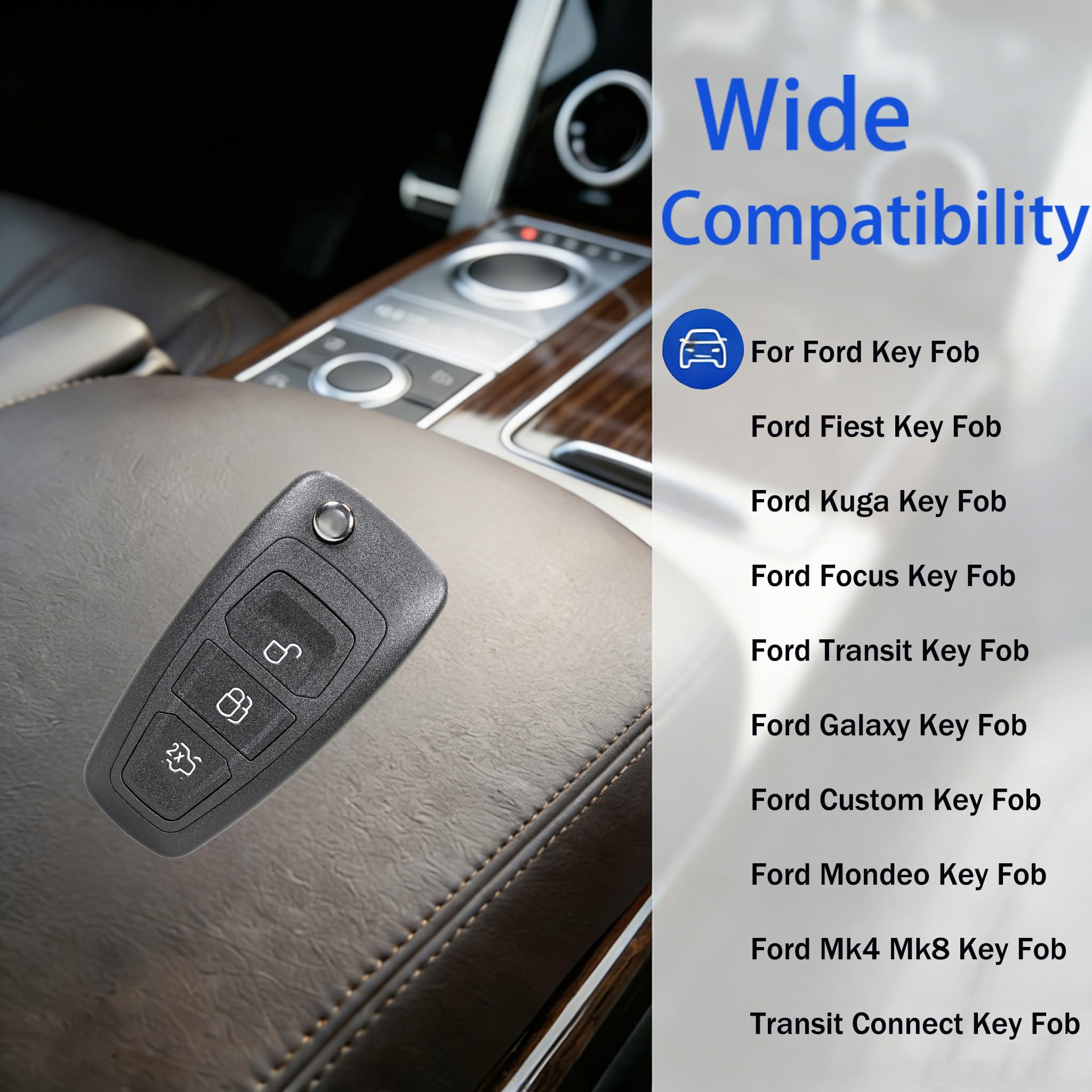 3 Buttons 433MHZ Car Key Fob with 4D83/63 Chip for Ford, Remote Control Key Compatible with Fiesta Mondeo Focus Kuga S-Max C-Max Galaxy Transit Connect Custom MK8 — view 3