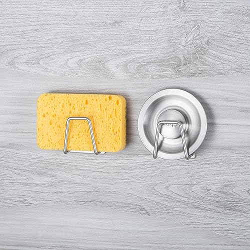 Miniatura 2 de KEGII Soporte de esponja adhesivo de secado rápido para fregadero de cocina, soporte de esponja impermeable de acero inoxidable para accesorios de