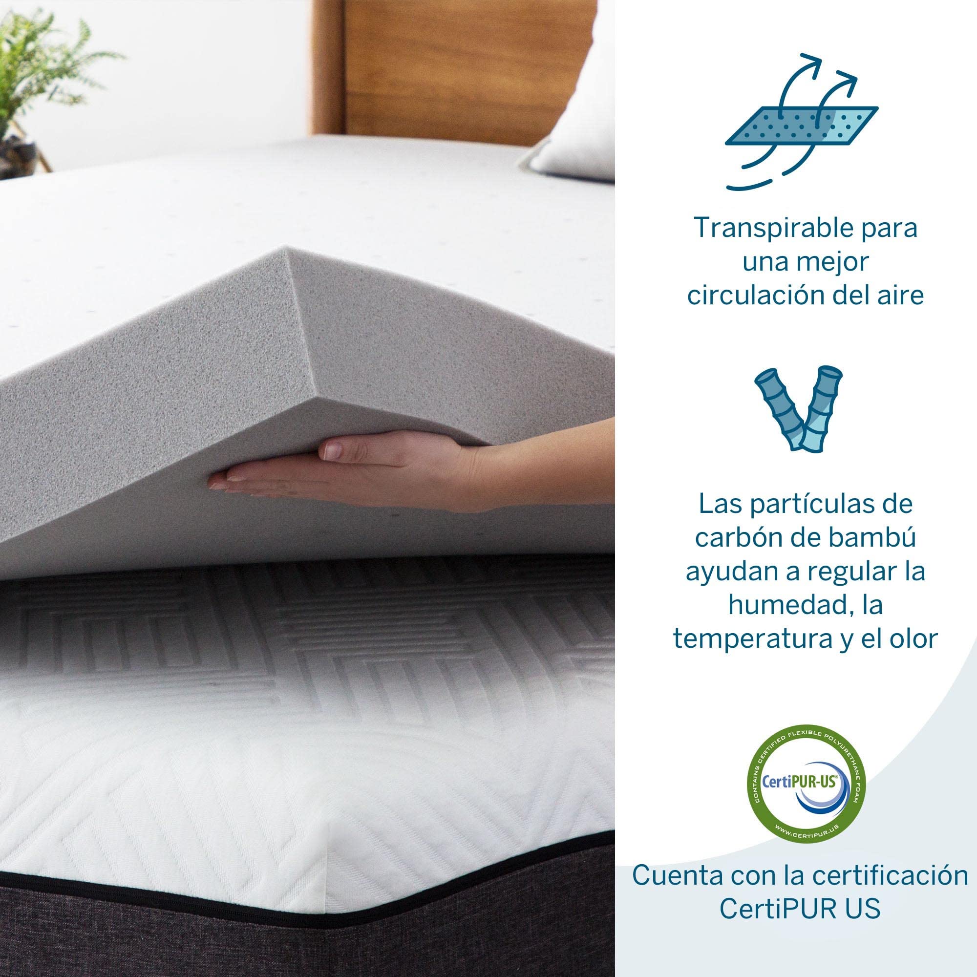 LUCID Sobrecolchón viscoelástico de 10 cm con partículas de carbón de bambú, 160 x 200 cm