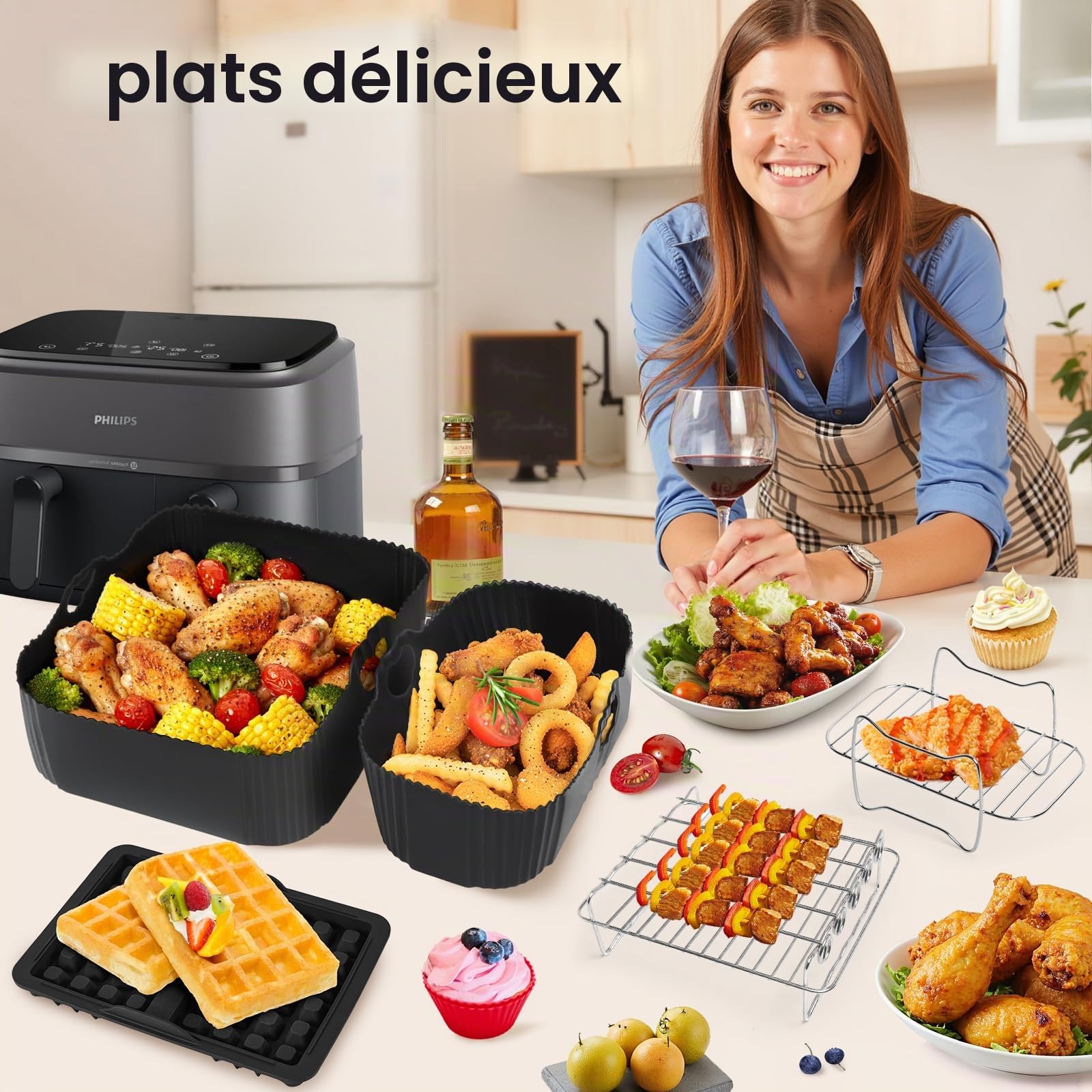 26 Pcs Air Fryer Accessoires, Moule pour Philips Air Fryer Dual Basket 3000-5000 serie 9L (6L/3L)