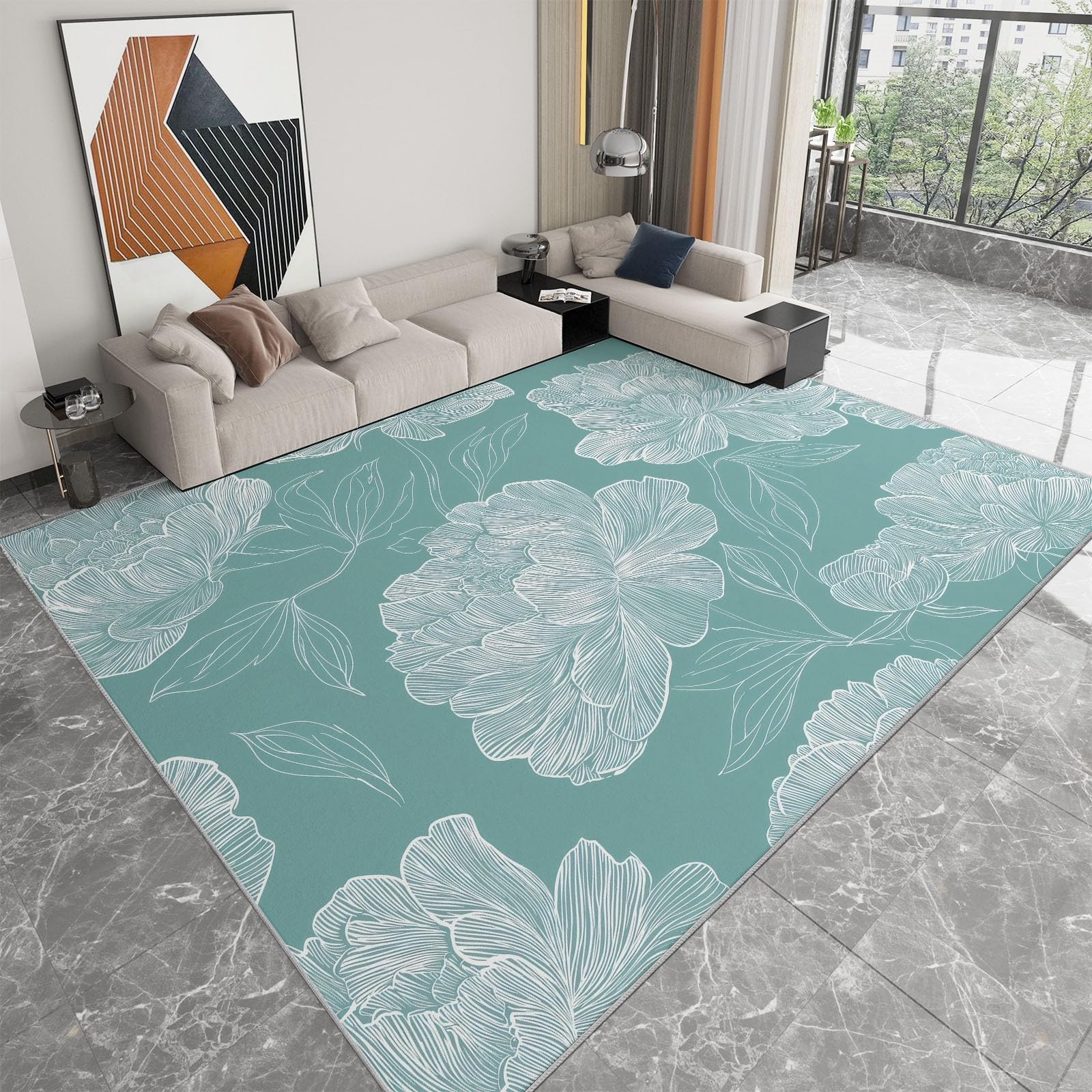 Tapis de Salon Lavable Sauge Claire 140x200cm Poils Courts Super Doux Antidérapant Grand Tapis pour Chambre, Salle à Manger, Chambre d’Enfant, Bureau