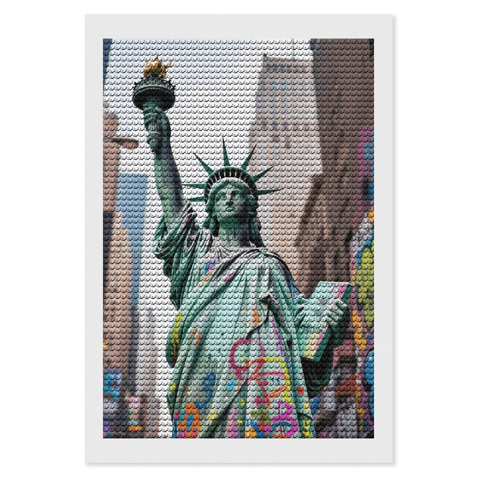 FodPand NY Graffiti Liberty 5D Diamond Painting Kits for Adults Beginners Full Drill Round Diamond Dots Pictures Gem Art Supplies for Home Wall Room Decoration DIY Craft Set Gift 8x12