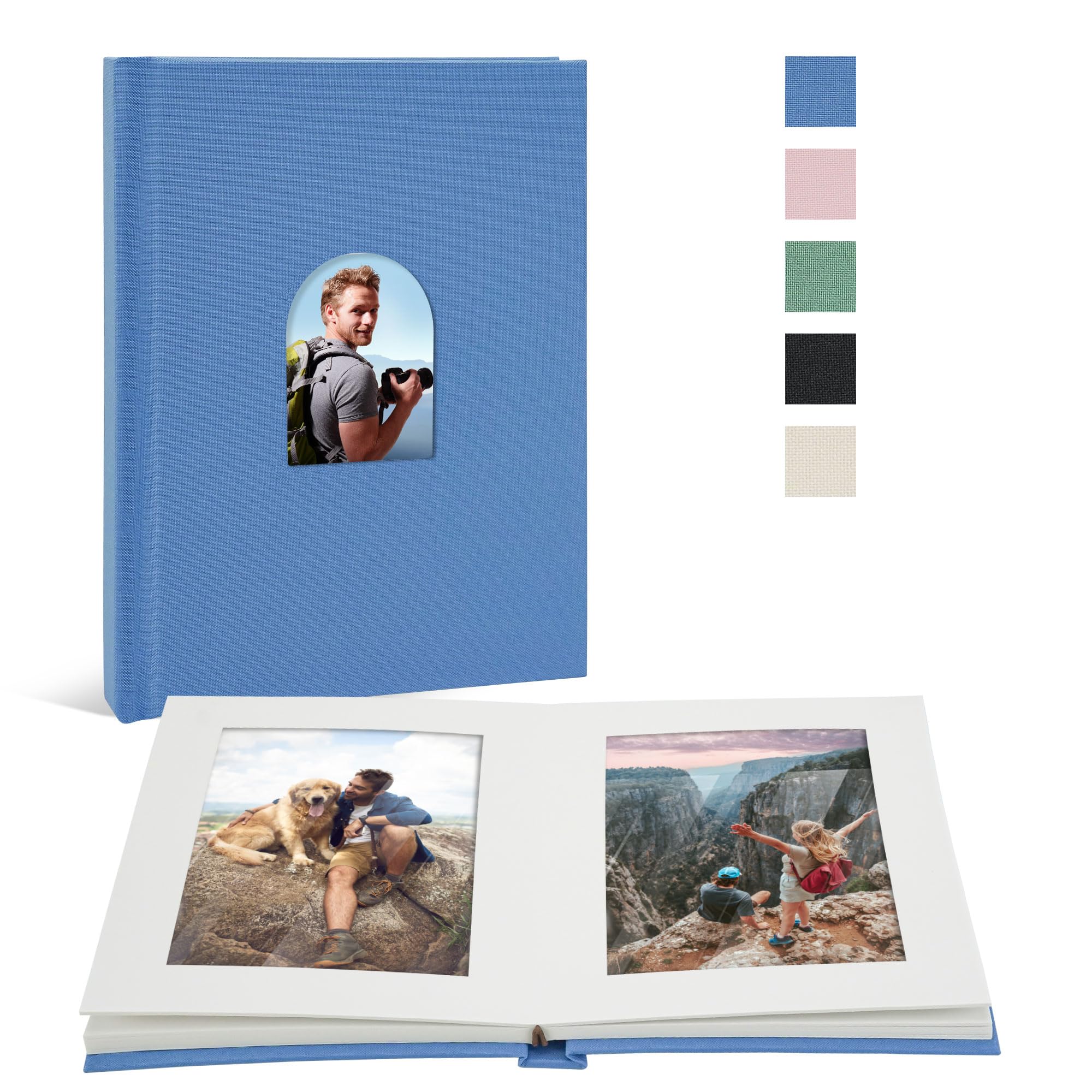 Vienrose Álbum de Fotos Pequeño Premium de 10 X 15 para 20 Fotografías, Libro de Fotos Con Tapa de Lino y Espacio para Escribir, Ideal para Diarios de Viaje de Bodas, Azul