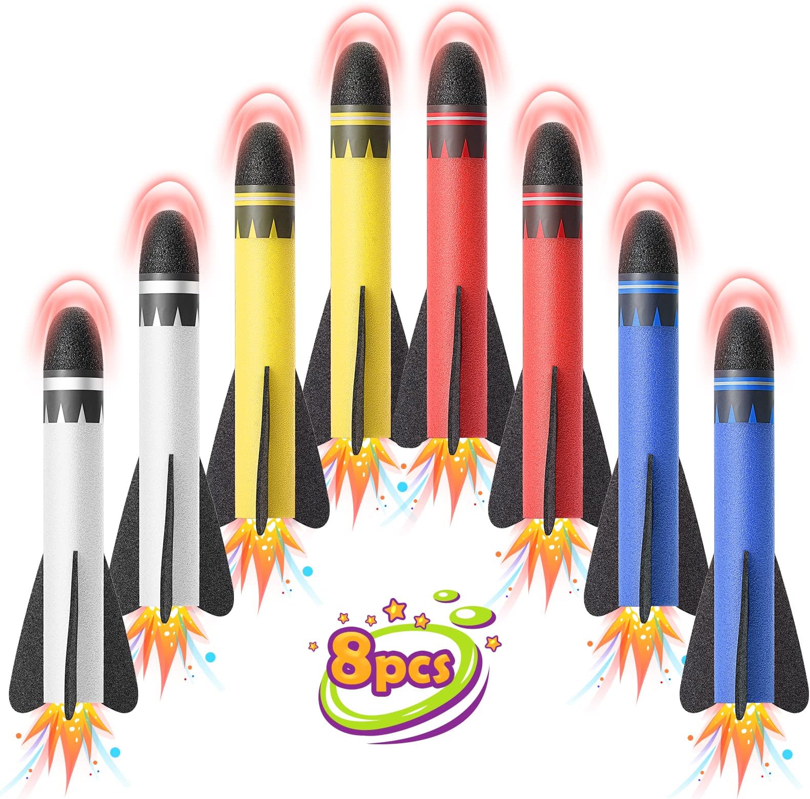 Anginne 8/14 Pack Stomp Rocket Refills for Kids, Durable Foam Rockets Replacement Launchers, Backyard Outdoor Garden Toys, for Boys Girls (Ages 3-12)