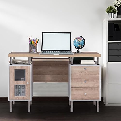 Miniatura 20 de Naomi Home Armario de archivos de 3 cajones, escritorio para computadora de oficina con bandeja para teclado, escritorio de madera de dos tonos con