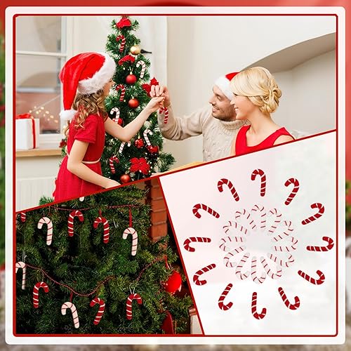 Miniatura 5 de 24 piezas de decoración de bastón de caramelo de fieltro de Navidad de fieltro rojo y blanco, adornos de Navidad colgantes de fieltro para árbol de