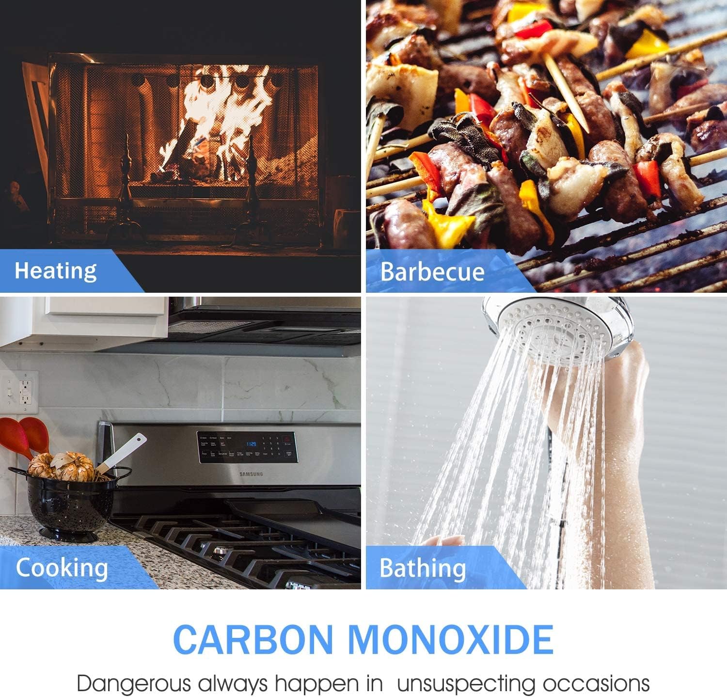 Images showing common sources of carbon monoxide in a home