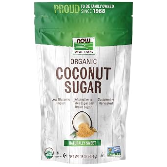 NOW Foods, Certified Organic Coconut Sugar, Alternative to Table Sugar, Low Glycemic Impact, from Sustainably Harvested Coconuts, Certified Non-GMO, 16-Ounce Packaging May Vary