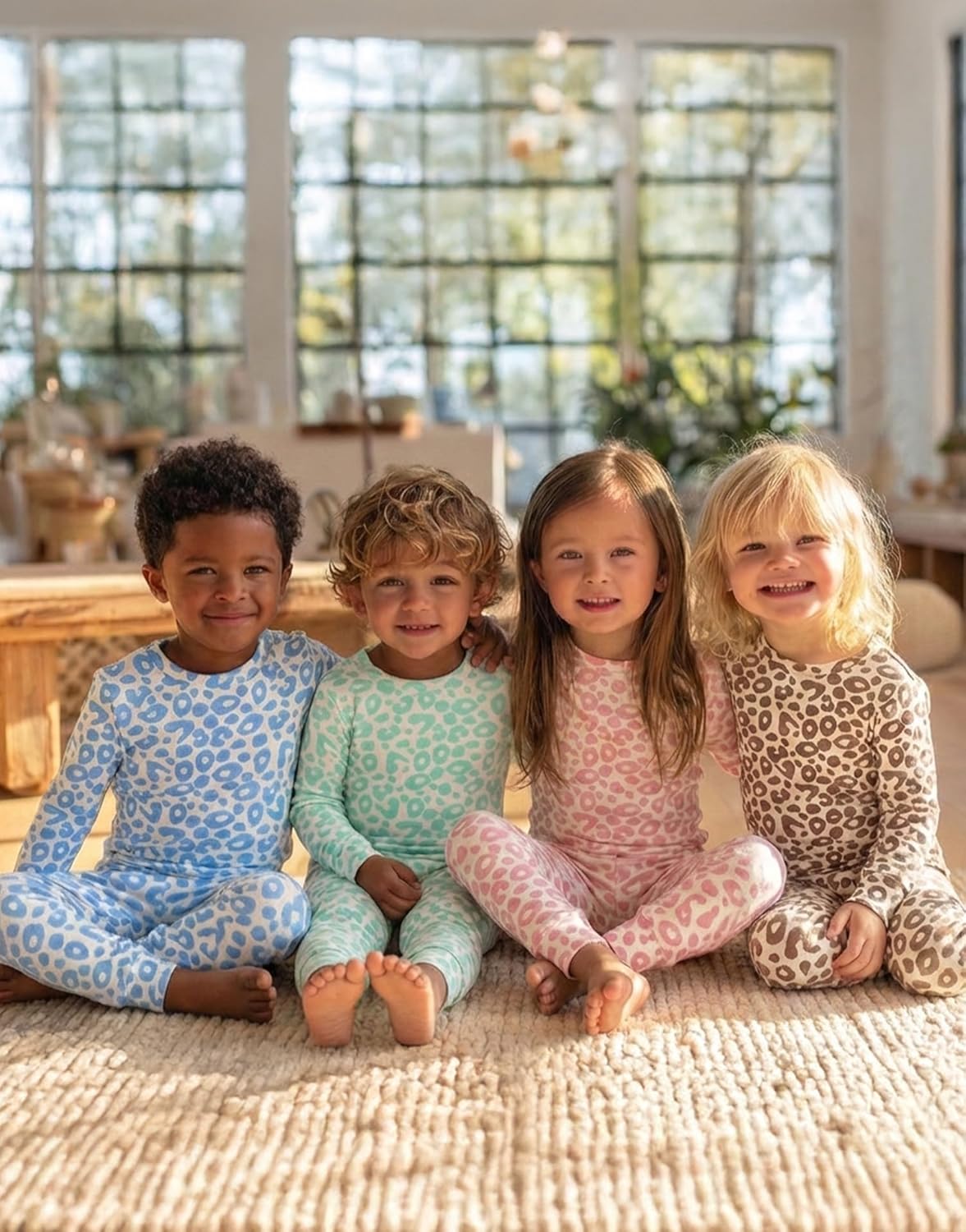 moimoln Baby Toddler Pajama Set Snug-Fit Cotton Modal Sleepwear, Leopard, Check & Solid Mix (6M-8Y, 1/2 Pack) - Image 6