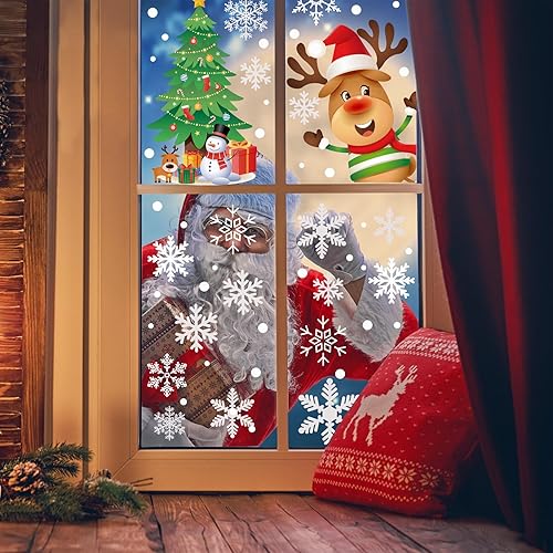 Miniatura 8 de 449 unidades + copos de nieve blancos de Navidad, calcomanías para ventana, adornos para invierno, Año Nuevo, suministros de fiesta de Navidad,